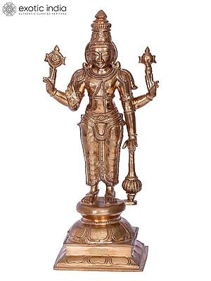 13'' Vishnu | Madhuchista Vidhana (Lost-Wax) | Panchaloha Bronze from Swamimalai