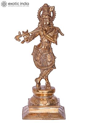 13'' Fluting Krishna | Madhuchista Vidhana (Lost-Wax) | Panchaloha Bronze from Swamimalai