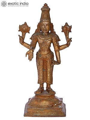 12'' Vishnu | Madhuchista Vidhana (Lost-Wax) | Panchaloha Bronze from Swamimalai