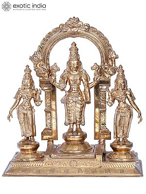 14'' Panchaloha Bronze Perumal set Statue from Swamimalai | Madhuchista Vidhana (Lost-Wax)