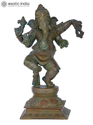 10'' Dancing Ganesha | Madhuchista Vidhana (Lost-Wax) | Panchaloha Bronze from Swamimalai