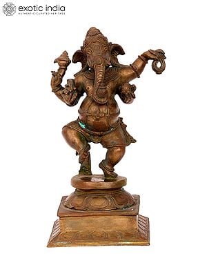 11.5'' Dancing Ganesha | Madhuchista Vidhana (Lost-Wax) | Panchaloha Bronze from Swamimalai