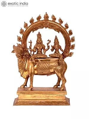 16'' Pradosha Moorthy (Shiva Parvati) Panchaloha Bronze Statue from Swamimalai