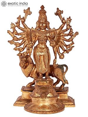 13'' Standing Durga Idol | Madhuchista Vidhana (Lost-Wax) | Panchaloha Bronze from Swamimalai