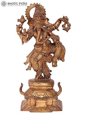 14'' Dancing Ganesha | Madhuchista Vidhana (Lost-Wax) | Panchaloha Bronze from Swamimalai