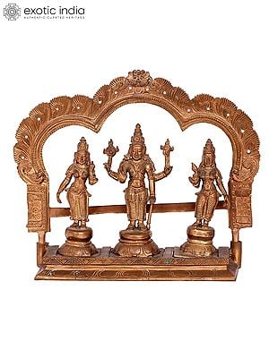 11'' Lord Perumal with Sridevi and Bhudevi | Madhuchista Vidhana (Lost-Wax) | Panchaloha Bronze from Swamimalai