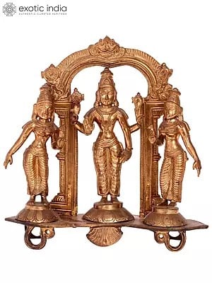 10'' Lord Perumal with Sridevi and Bhudevi | Madhuchista Vidhana (Lost-Wax) | Panchaloha Bronze from Swamimalai