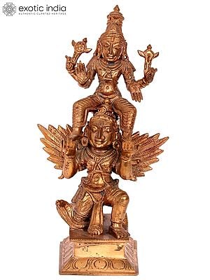 8'' Lord Vishnu Seated on Garuda | Madhuchista Vidhana (Lost-Wax) | Panchaloha Bronze from Swamimalai