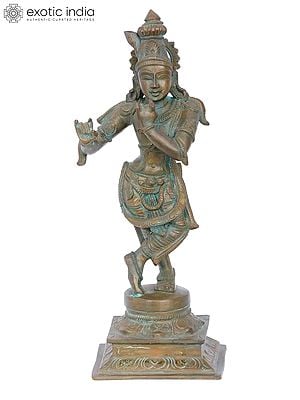 12'' Fluting Krishna Panchaloha Bronze Statue | Madhuchista Vidhana (Lost-Wax) | Panchaloha Bronze from Swamimalai