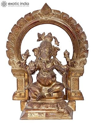 14'' Sitting Ganesha Bronze Statue | Madhuchista Vidhana (Lost-Wax) | Panchaloha Bronze from Swamimalai