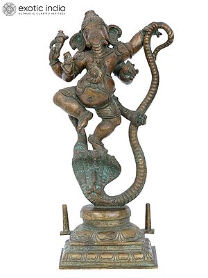 16'' Dancing Ganesha Bronze Idol | Madhuchista Vidhana (Lost-Wax) | Panchaloha Bronze from Swamimalai