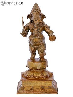 9'' Standing Veer Ganesha | Madhuchista Vidhana (Lost-Wax) | Panchaloha Bronze from Swamimalai