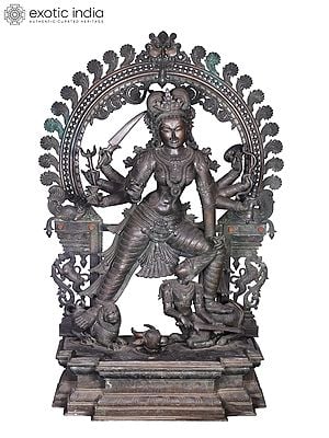 60'' Super Large Standing Mahishasur Mardini (Devi Durga) | Madhuchista Vidhana (Lost-Wax) | Panchaloha Bronze from Swamimalai (Shipped by Sea)