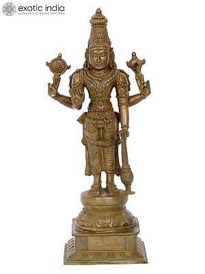 13'' Standing Lord Vishnu Bronze Statue | Madhuchista Vidhana (Lost-Wax) | Panchaloha Bronze from Swamimalai