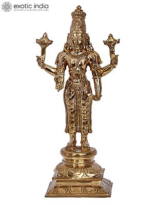 12" Lord Vishnu Bronze Statue | Madhuchista Vidhana (Lost-Wax) | Panchaloha Bronze from Swamimalai