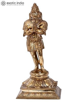 12'' Standing Sankat Mochan Hanuman Statue | Madhuchista Vidhana (Lost-Wax) | Panchaloha Bronze from Swamimalai