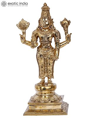 13'' Lord Vishnu Bronze Idol | Madhuchista Vidhana (Lost-Wax) | Panchaloha Bronze from Swamimalai