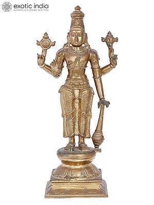 16'' Lord Vishnu Bronze Sculpture | Madhuchista Vidhana (Lost-Wax) | Panchaloha Bronze from Swamimalai