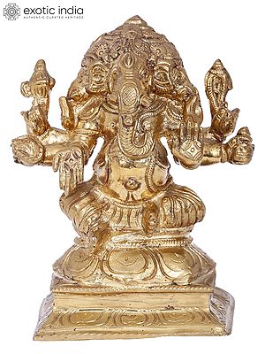 6'' Three Face Ganesha Bronze Idol | Madhuchista Vidhana (Lost-Wax) | Panchaloha Bronze from Swamimalai