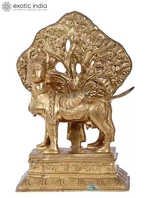 12'' Kamdhenu Cow Under Kalpavriksha Tree | Madhuchista Vidhana (Lost-Wax) | Panchaloha Bronze from Swamimalai