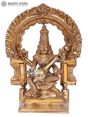 7'' Devi Saraswati Bronze Statue | Madhuchista Vidhana (Lost-Wax) | Panchaloha Bronze from Swamimalai