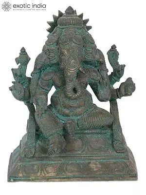 7" Three Face Ganesha Bronze Statue | Madhuchista Vidhana (Lost-Wax) | Panchaloha Bronze from Swamimalai