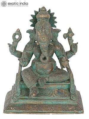 7" Sitting Lord Ganesha Bronze Idol | Madhuchista Vidhana (Lost-Wax) | Panchaloha Bronze from Swamimalai