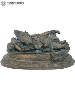 11" Reclining Lord Ganesha Bronze Statue | Madhuchista Vidhana (Lost-Wax) | Panchaloha Bronze from Swamimalai