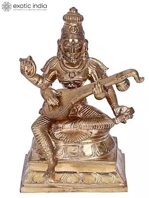 6" Sitting Goddess Saraswati Bronze Statue | Madhuchista Vidhana (Lost-Wax) | Panchaloha Bronze from Swamimalai