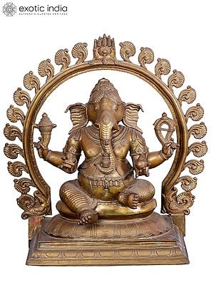 22'' Lord Ganesha Seated on Throne | Madhuchista Vidhana (Lost-Wax) | Panchaloha Bronze from Swamimalai