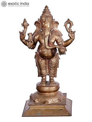 19'' Standing Lord Ganesha | Madhuchista Vidhana (Lost-Wax) | Panchaloha Bronze from Swamimalai