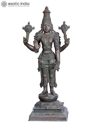 36'' Large Standing Lord Perumal (Vishnu) Panchaloha Bronze Statue from Swamimalai