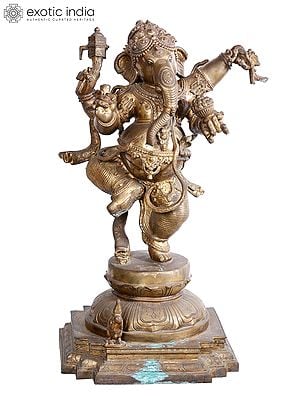 34'' Large Dancing Lord Ganesha Statue | Madhuchista Vidhana (Lost-Wax) | Panchaloha Bronze from Swamimalai