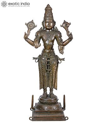 45'' Large Standing Lord Vishnu Panchaloha Bronze Statue from Swamimalai