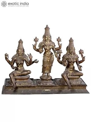 29'' Goddess Lakshmi, Durga and Saraswati | Madhuchista Vidhana (Lost-Wax) | Panchaloha Bronze from Swamimalai