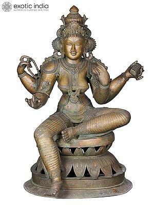 36'' Large Goddess Saraswati | Madhuchista Vidhana (Lost-Wax) | Panchaloha Bronze from Swamimalai