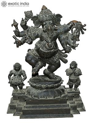 39'' Large Eight Hands Dancing Ganesha Panchaloha Bronze Statue