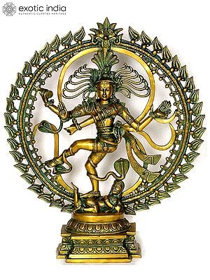 23" Nataraja Idol Dancing against Backdrop of OM | Handmade Brass Statue | Made in India