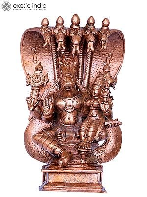 6" Hayagriva Bronze Statue with Devi Lakshmi Seated on Sheshnag Throne