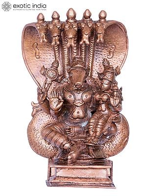 6" Varaha Bronze Statue with Devi Lakshmi Seated on Sheshnag Throne