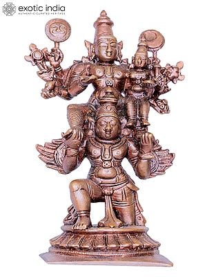 5" Small Bronze Lord Vishnu with Devi Lakshmi On Garuda