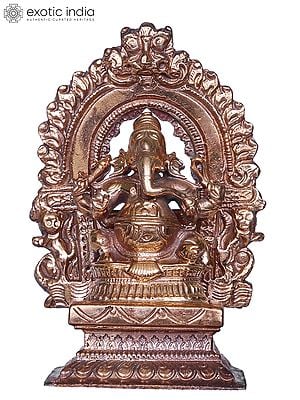 3'' Lord Ganesha Bronze Statue Seated on Pedestal with Arch