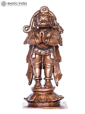 3'' Small Standing Hanuman Bronze Statue in Anjali Mudra