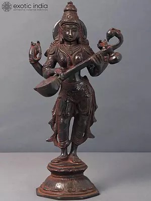 10" Standing Saraswati Brass Statue | Handmade | Made in India