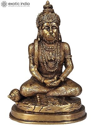 7" Hanuman Ji Idol Meditating on Lord Rama | Handmade Brass Statue | Made in India