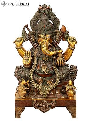 34" Large Size Lord Ganesha in Ekadanta Manifestation | Brass Statue | Handmade | Made In India