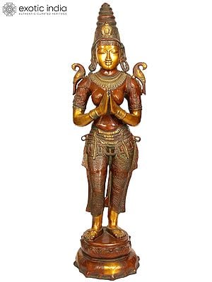 44" Large Size Namaste Lady in Brass | Indian Handcrafted Idol