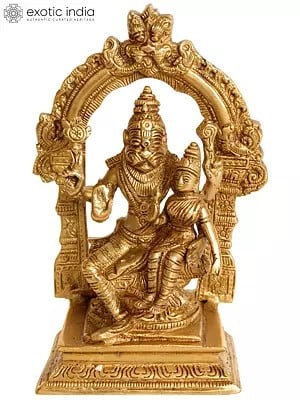 8" Bhagawan Narasimha with Lakshmi Brass Statue | Handmade | Made in India