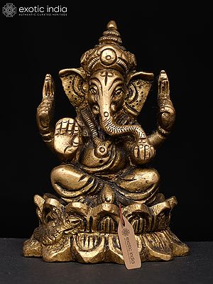 3" Kamalasana Ganesha Small Statue in Brass | Handmade | Made in India