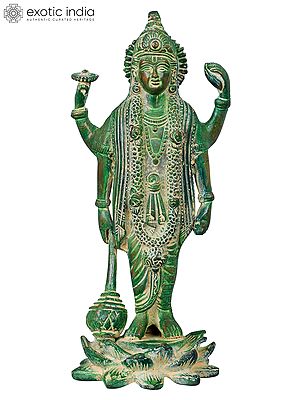 8" Four-Armed Standing Vishnu Brass Statue | Handmade | Made in India